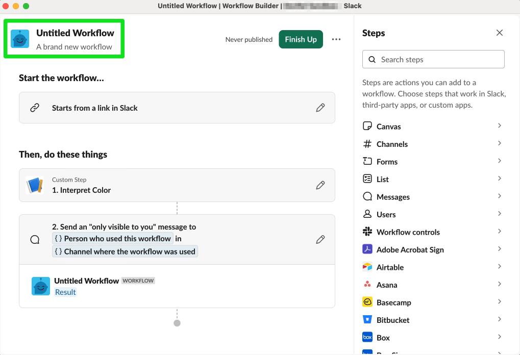 Editing details in Workflow Builder