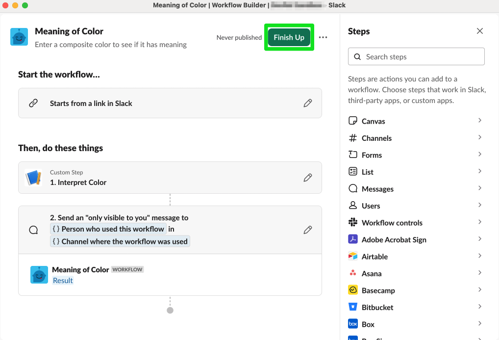 Publishing a workflow in Workflow Builder