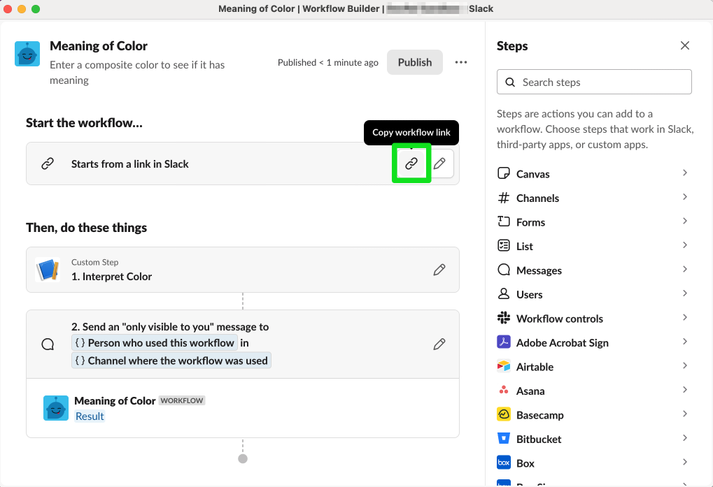 Copying workflow link in Workflow Builder