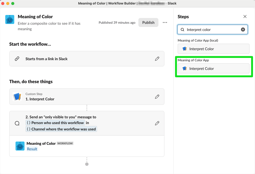 Selecting a function from your deployed app in Workflow Builder