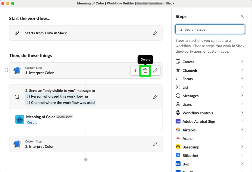 Deleting the old function in Workflow Builder