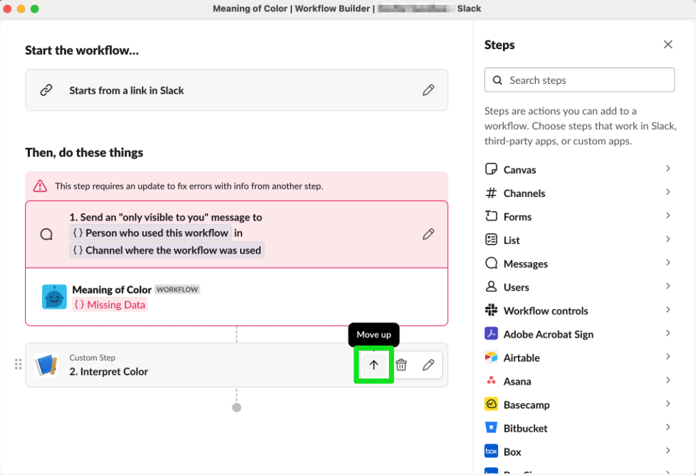 Moving the deployed function step up in Workflow Builder