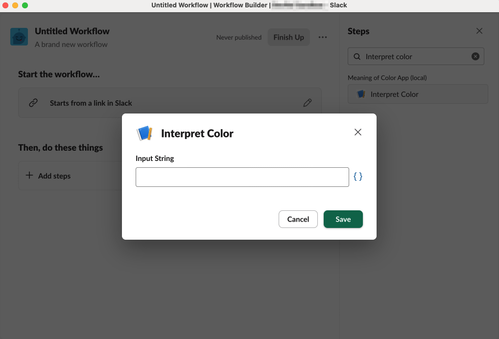 Configuring inputs for custom function in Workflow Builder