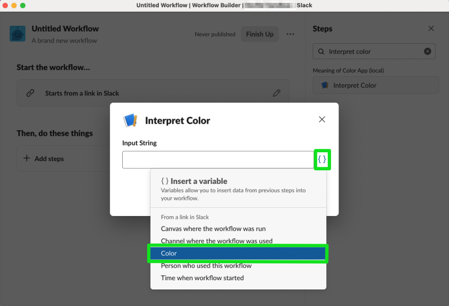 Selecting custom input for function input in Workflow Builder