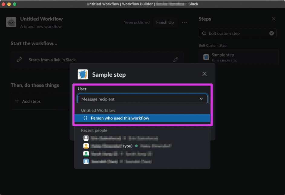 Configuring the sample step&#39;s inputs